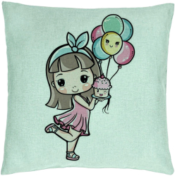Perna Decorativa Model Happy Girl 40x40 cm Verde Menta Husa Detasabila Burduf 