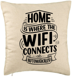 Perna Decorativa Model Home is Where WIFI Connects Automatically 40x40 cm Bej Husa Detasabila Burduf 