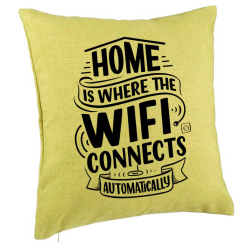 Perna Decorativa Model Home is Where WIFI Connects Automatically 40x40 cm Verde Husa Detasabila Burduf 