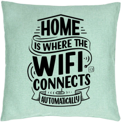 Perna Decorativa Model Home is Where WIFI Connects Automatically 40x40 cm Verde Menta Husa Detasabila Burduf 