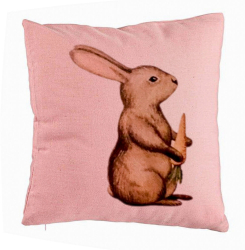 Perna Decorativa Model Iepuras 40x40 cm Roz Husa Detasabila Burduf 
