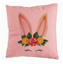 Perna Decorativa Model Iepuras Floral 40x40 cm Roz Husa Detasabila Burduf 