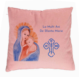 Perna Decorativa Model La multi ani de Sfanta Maria 40x40 cm Roz Husa Detasabila Burduf 