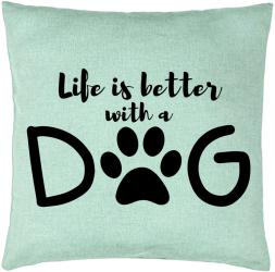 Perna Decorativa Model Life is better with a Dog 40x40 cm Verde Menta Husa Detasabila Burduf 