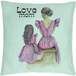 Perna Decorativa Model Love Mom 40x40 cm Verde Menta Husa Detasabila Burduf 
