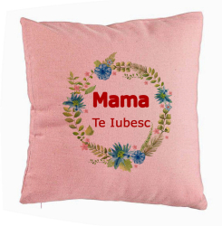 Perna Decorativa Model Mama Te Iubesc 40x40 cm Roz Husa Detasabila Burduf 