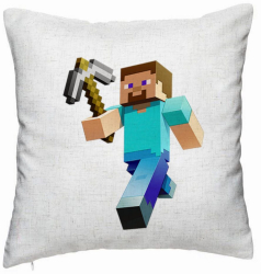 Perna Decorativa Model Minecraft Mining Steve 40x40 cm Alb Murdar Husa Detasabila Burduf 