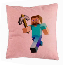 Perna Decorativa Model Minecraft Mining Steve 40x40 cm Roz Husa Detasabila Burduf 