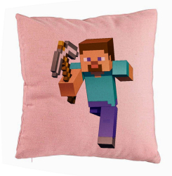 Perna Decorativa Model Minecraft Mining Steve 8bit 40x40 cm Roz Husa Detasabila Burduf 