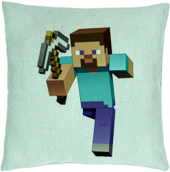 Perna Decorativa Model Minecraft Mining Steve 8bit 40x40 cm Verde Menta Husa Detasabila Burduf 