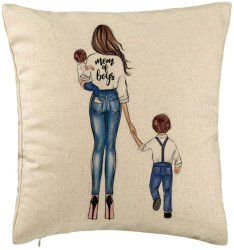 Perna Decorativa Model Mom of Boys 40x40 cm Bej Husa Detasabila Burduf 