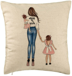 Perna Decorativa Model Mom of Girls 40x40 cm Bej Husa Detasabila Burduf 
