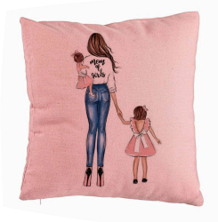 Perna Decorativa Model Mom of Girls 40x40 cm Roz Husa Detasabila Burduf 