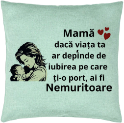 Perna Decorativa Model pentru Mama 11 40x40 cm Verde Menta Husa Detasabila Burduf 