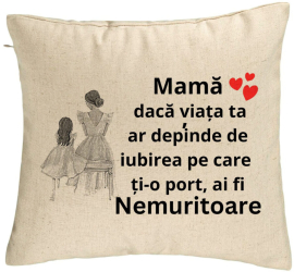 Perna Decorativa Model pentru Mama 3 40x40 cm Bej Husa Detasabila Burduf 