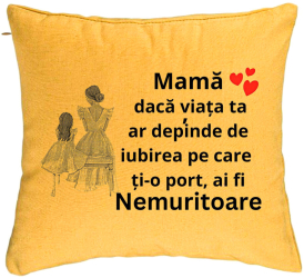 Perna Decorativa Model pentru Mama 3 40x40 cm Galben Husa Detasabila Burduf 