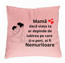 Perna Decorativa Model pentru Mama 5 40x40 cm Roz Husa Detasabila Burduf 