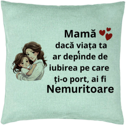 Perna Decorativa Model pentru Mama 6 40x40 cm Verde Menta Husa Detasabila Burduf 