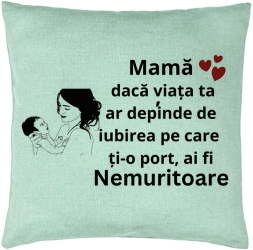 Perna Decorativa Model pentru Mama 9 40x40 cm Verde Menta Husa Detasabila Burduf 