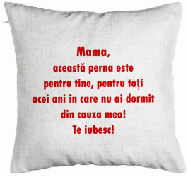 Perna Decorativa Model Pentru Mama Te iubesc 3 40x40 cm Alb Murdar Husa Detasabila Burduf 