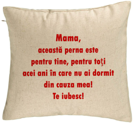 Perna Decorativa Model Pentru Mama Te iubesc 3 40x40 cm Bej Husa Detasabila Burduf 