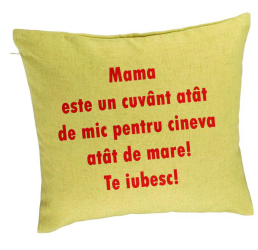 Perna Decorativa Model Pentru Mama Te iubesc 40x40 cm Verde Husa Detasabila Burduf 
