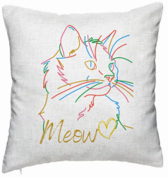 Perna Decorativa Model Pisica Meow 40x40 cm Alb Murdar Husa Detasabila Burduf 