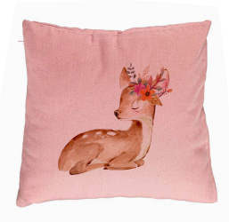 Perna Decorativa Model Pui de Caprioara 40x40 cm Roz Husa Detasabila Burduf 