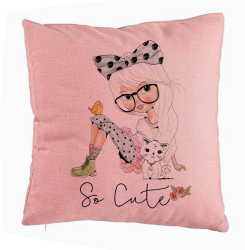 Perna Decorativa Model So Cute 40x40 cm Roz Husa Detasabila Burduf 