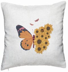 Perna Decorativa Model SunFlower Butterfly 40x40 cm Alb Murdar Husa Detasabila Burduf 