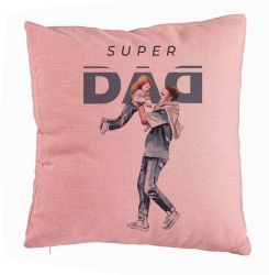 Perna Decorativa Model Super Dad 40x40 cm Roz Husa Detasabila Burduf 