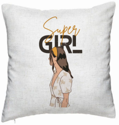 Perna Decorativa Model Super Girl 40x40 cm Alb Murdar Husa Detasabila Burduf 