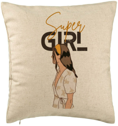 Perna Decorativa Model Super Girl 40x40 cm Bej Husa Detasabila Burduf 