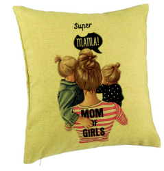 Perna Decorativa Model Super Mama 40x40 cm Verde Husa Detasabila Burduf 