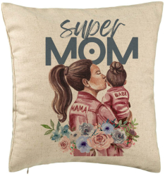 Perna Decorativa Model Super MOM Babe 40x40 cm Bej Husa Detasabila Burduf 