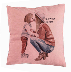 Perna Decorativa Model Super Mom Girl 40x40 cm Roz Husa Detasabila Burduf 