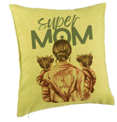 Perna Decorativa Model Super Mom of Girls 40x40 cm Verde Husa Detasabila Burduf 