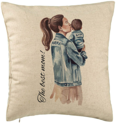 Perna Decorativa Model The Best Mom 40x40 cm Bej Husa Detasabila Burduf 
