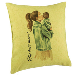 Perna Decorativa Model The Best Mom 40x40 cm Verde Husa Detasabila Burduf 