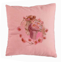 Perna Decorativa Model The Flower Lady 40x40 cm Roz Husa Detasabila Burduf 