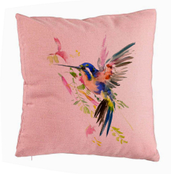 Perna Decorativa Model Watercolor Birds 40x40 cm Roz Husa Detasabila Burduf 