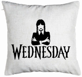 Perna Decorativa Model Wednesday Addams 4 40x40 cm Alb Murdar Husa Detasabila Burduf 