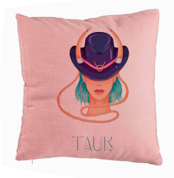 Perna Decorativa Model Zodia Taur 40x40 cm Roz Husa Detasabila Burduf 