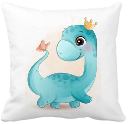 Perna Decorativa Patrata Blue Baby Dinozaur 40x40 cm Alba Mata Husa Detasabila Burduf 
