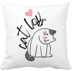 Perna Decorativa Patrata Cat Lover 40x40 cm Alba Mata Husa Detasabila Burduf 