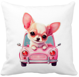 Perna Decorativa Patrata Chihuahua Love 40x40 cm Alba Mata Husa Detasabila Burduf 