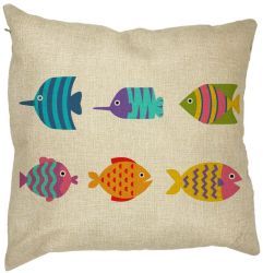 Perna Decorativa Patrata cu Pesti Multicolor 40x40 cm Husa Detasabila Burduf 