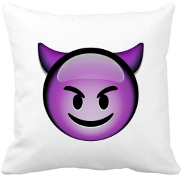 Perna Decorativa Patrata Emoji Diavol 40x40 cm Alba Mata Husa Detasabila Burduf