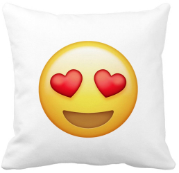 Perna Decorativa Patrata Emoji Fata cu Inimi 40x40 cm Alba Mata Husa Detasabila Burduf 