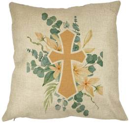 Perna Decorativa Patrata Florala cu Cruce 40x40 cm Husa Detasabila Burduf 